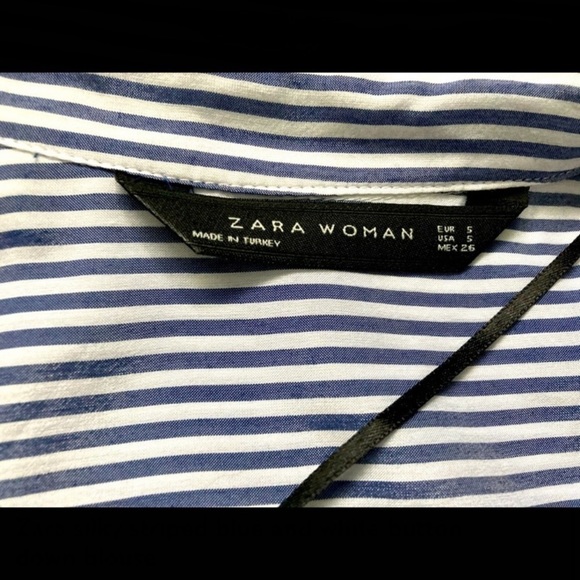 Zara Nautical Blue And White Stripe Flowy Button Down Blouse - Picture 7 of 7